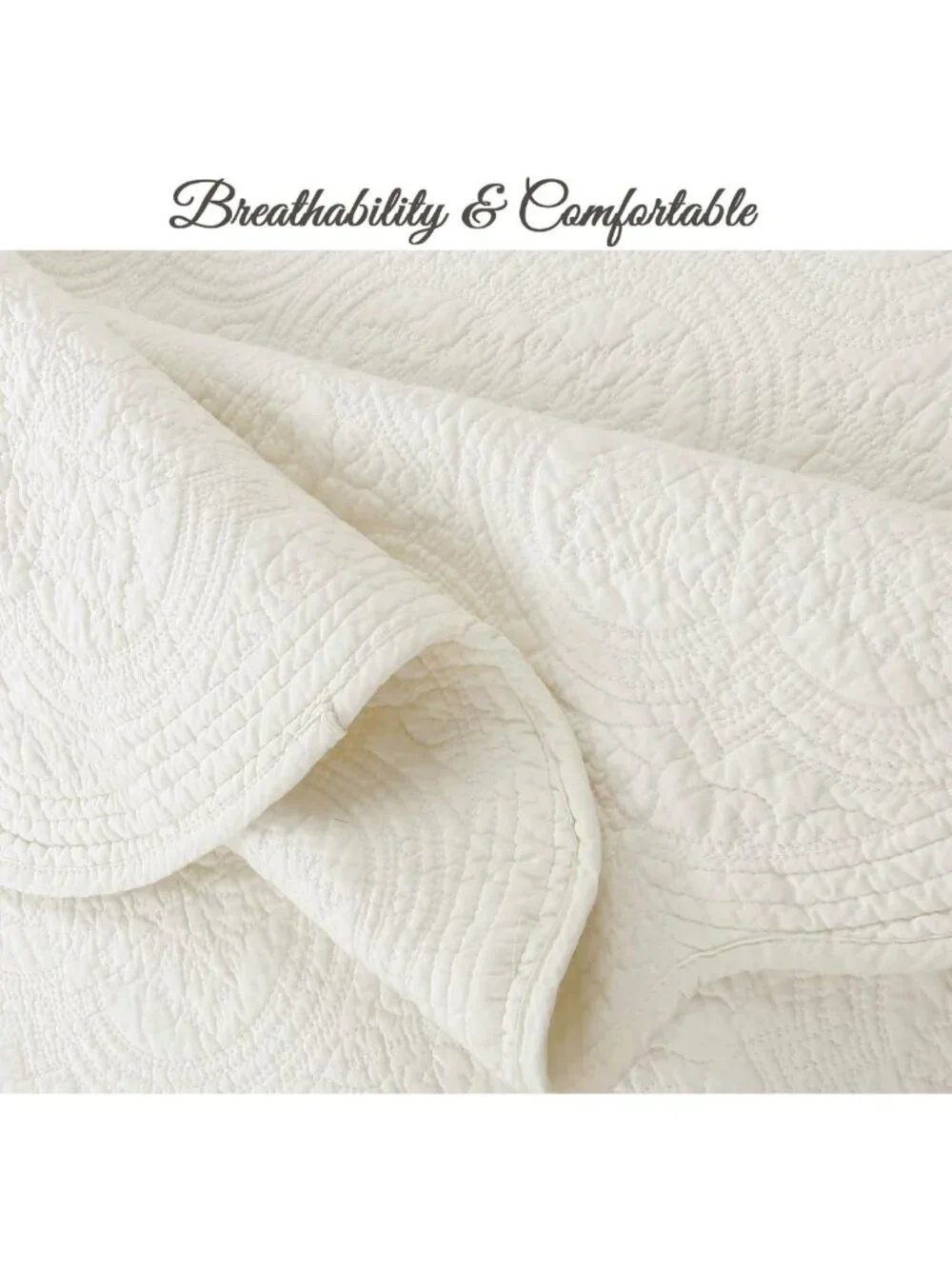 Reversible Lightweight Cotton Medallion Quilt Set, Off White Bedspread, Queen